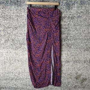 El Ganso Skirt Womens Medium Blue Orange Floral Midi‎ Side Slit Print Viscose